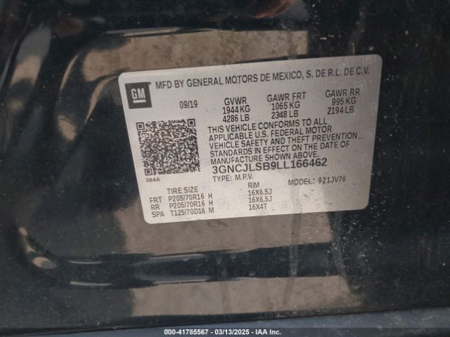 3GNCJLSB9LL166462 Chevrolet Trax Fwd Lt
