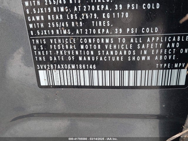 3VV2B7AX0KM186146 Volkswagen Tiguan