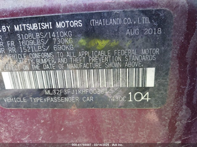 Mitsubishi Mirage G4 Es 2019 ML32F3FJ1KHF00364 Image 9