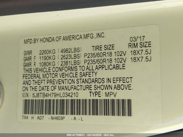 5J8TB4H79HL034210 Acura Rdx Advance Package