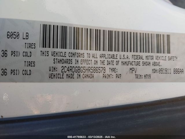 2C4RDGBG5HR586579 Dodge Grand Caravan Se Plus