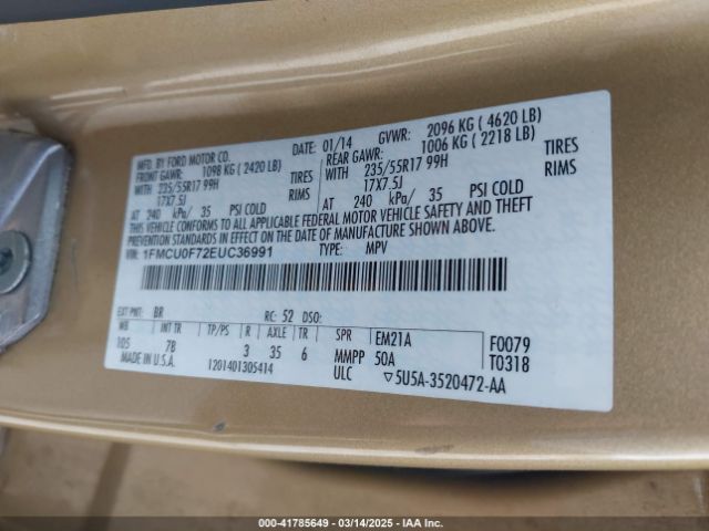1FMCU0F72EUC36991 Ford ESCAPE S