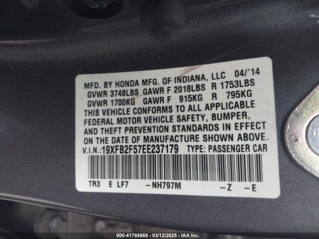 19XFB2F57EE237179 Honda Civic Lx