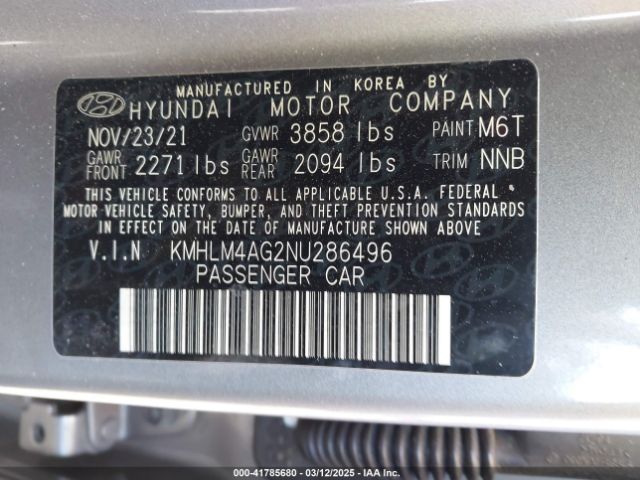 KMHLM4AG2NU286496 Hyundai ELANTRA SEL
