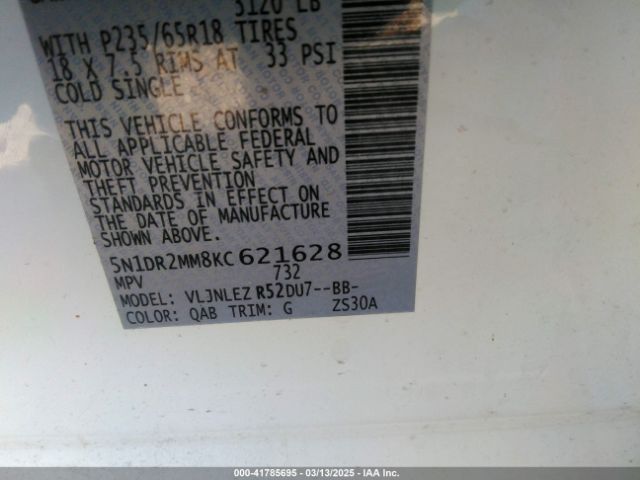 5N1DR2MM8KC621628 Nissan Pathfinder Sv