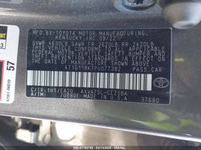 4T1G11BK7PU077382 Toyota Camry Se Awd