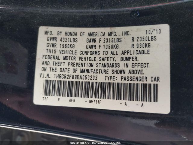 1HGCR2F89EA050202 Honda Accord Ex-l