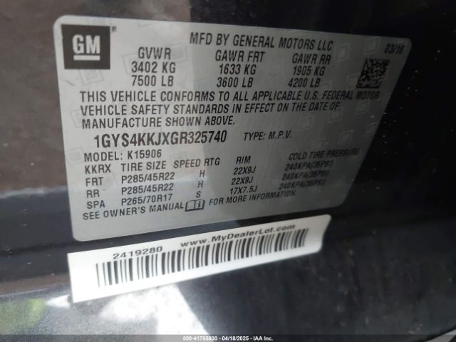 1GYS4KKJXGR325740 Cadillac Escalade Esv Platinum