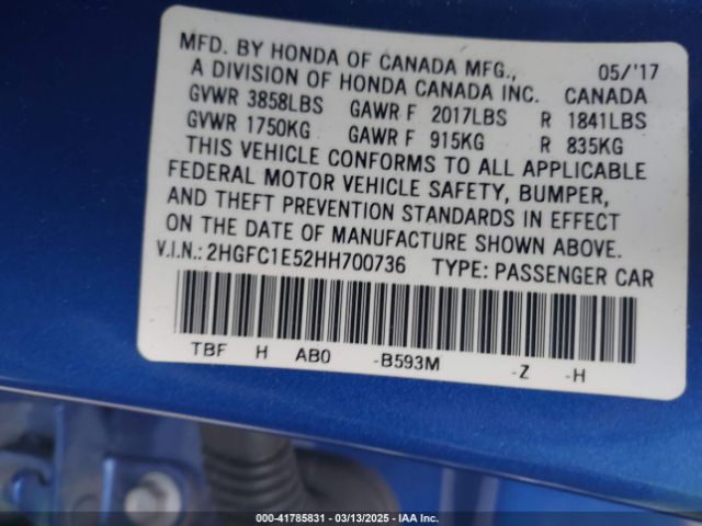 2HGFC1E52HH700736 Honda CIVIC SI