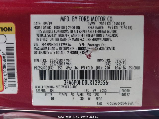 3FA6P0HD0LR129556 Ford FUSION SE