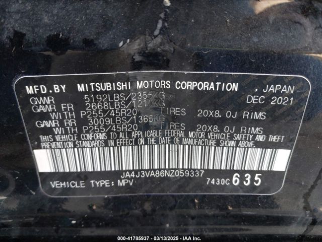 JA4J3VA86NZ059337 Mitsubishi Outlander Sel Special Edition