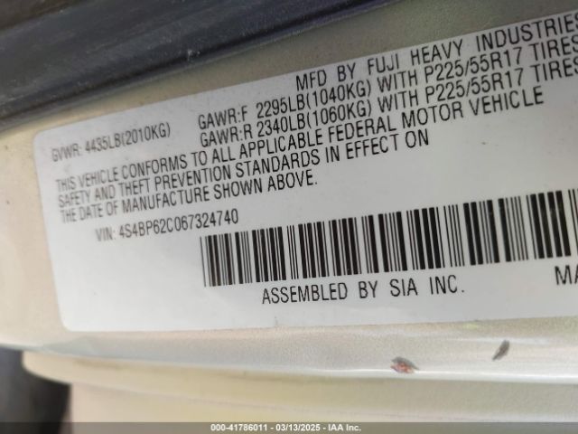 2006 SUBARU OUTBACK 4S4BP62C067324740 Photo 8