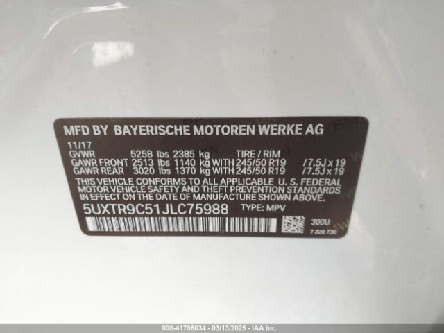 5UXTR9C51JLC75988 BMW X3 Xdrive30i