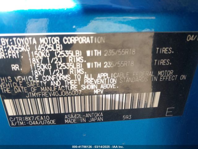 JTMYFREV4GJ086007 Toyota Rav4 Limited