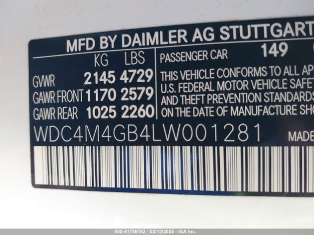 WDC4M4GB4LW001281 Mercedes-Benz GLB 250