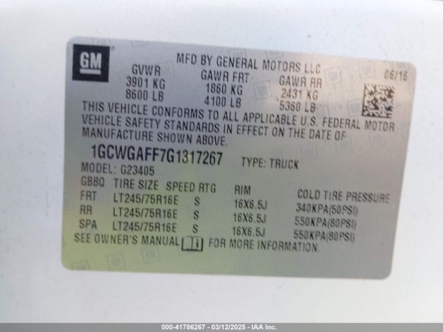 1GCWGAFF7G1317267 Chevrolet Express 2500 Work Van
