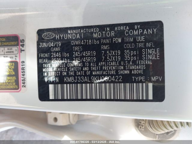 KM8J33AL9KU060422 Hyundai Tucson Sport