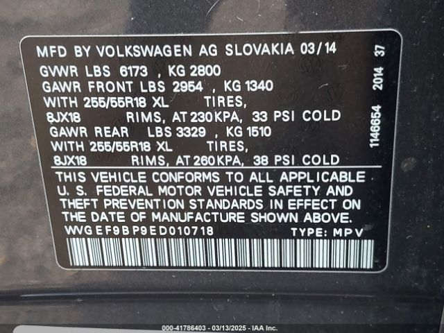 2014 VOLKSWAGEN TOUAREG WVGEF9BP9ED010718 Photo 8