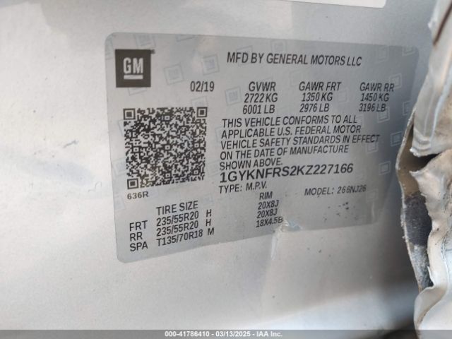 1GYKNFRS2KZ227166 Cadillac Xt5 Premium Luxury