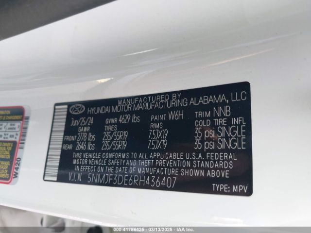5NMJF3DE6RH436407 Hyundai TUCSON SEL