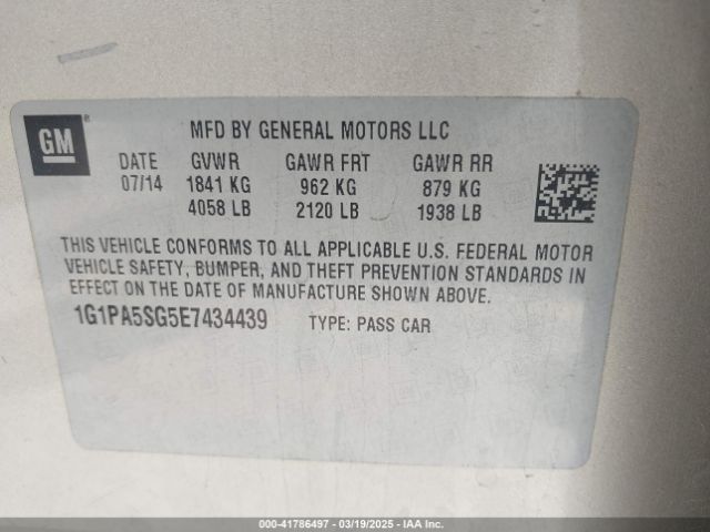 1G1PA5SG5E7434439 Chevrolet Cruze Ls Auto