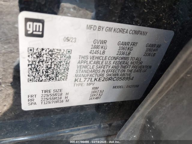 KL77LKE20RC058954 Chevrolet Trax Fwd Activ