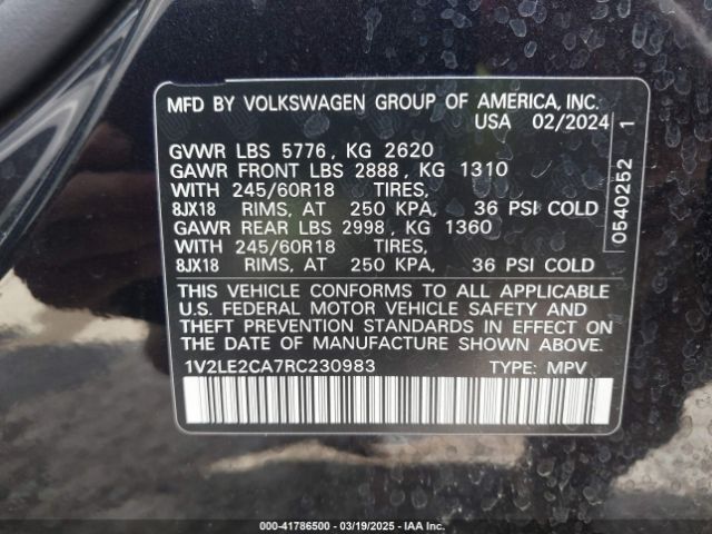 1V2LE2CA7RC230983 Volkswagen Atlas Cross Sport 2.0t Se
