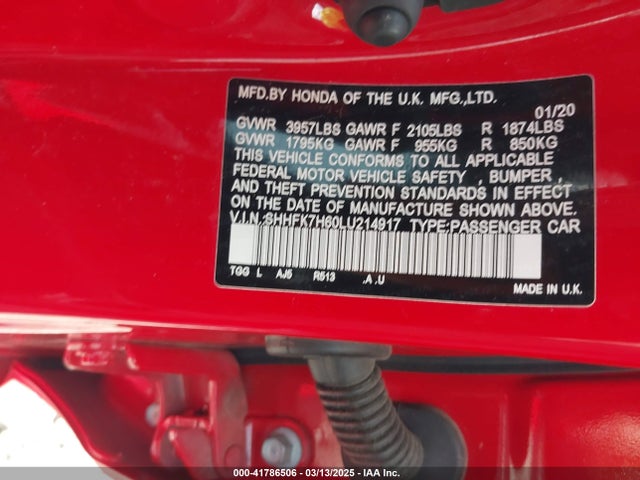 SHHFK7H60LU214917 Honda CIVIC EX