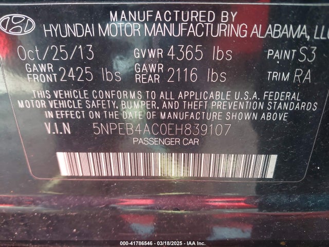 Hyundai SONATA GLS 2014 5NPEB4AC0EH839107 Image 9