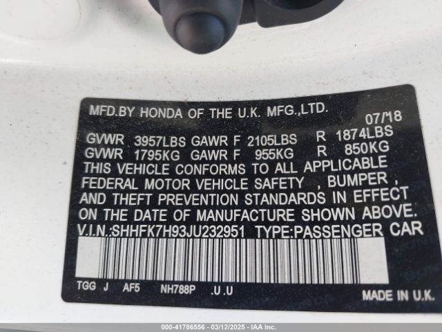 SHHFK7H93JU232951 Honda Civic Sport Touring