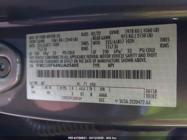 1FMCU0F64NUA05405 Ford dragon di tc