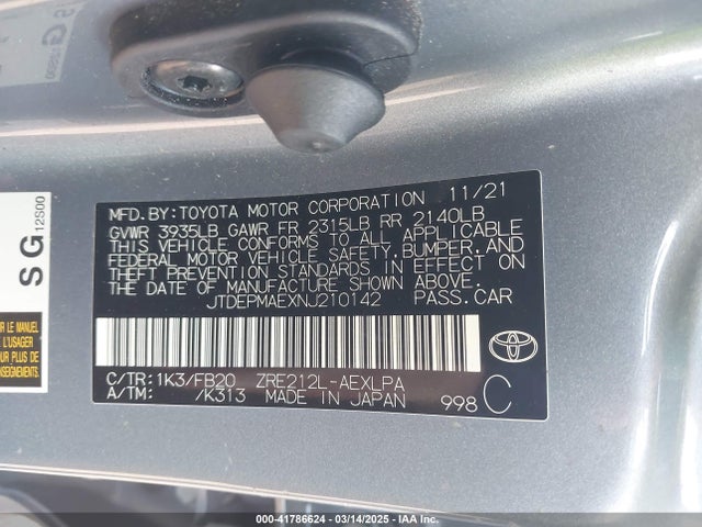JTDEPMAEXNJ210142 Toyota COROLLA LE