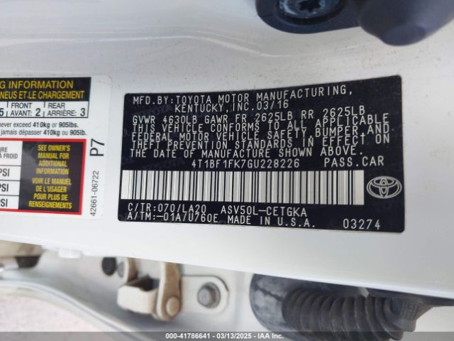 4T1BF1FK7GU228226 Toyota 2ar-fe