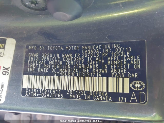 Toyota COROLLA L 2014 2T1BURHE1EC021714 Image 9