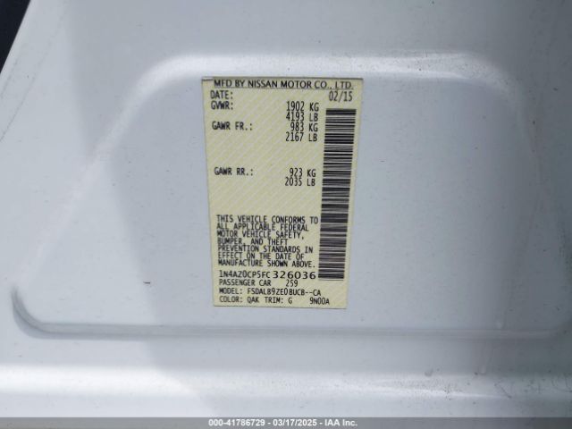 1N4AZ0CP5FC326036 Nissan LEAF S