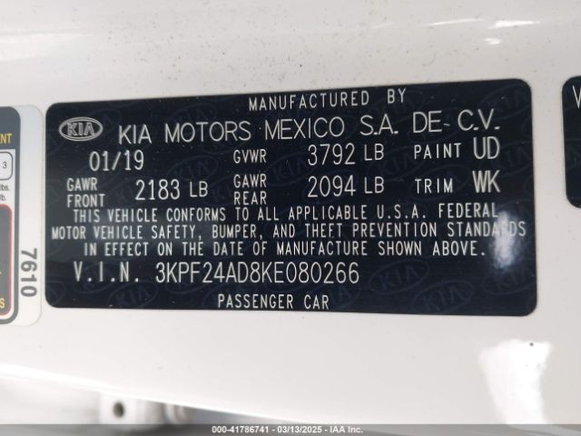3KPF24AD8KE080266 KIA Forte Lxs