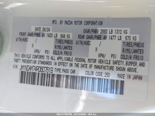 JM1NDAM74R0607619 Mazda Mx-5 Miata Rf Grand Touring