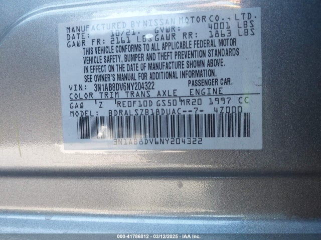 3N1AB8DV6NY204322 Nissan Sentra Sr Xtronic Cvt