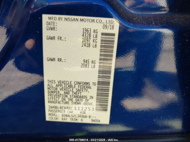 2019 NISSAN ALTIMA 1N4BL4CV4KC111253 Photo 8