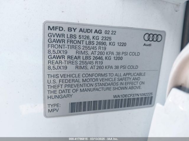 WA1DECF37N1092225 Audi Q3 Premium 45 Tfsi S Line Quattro Tiptronic
