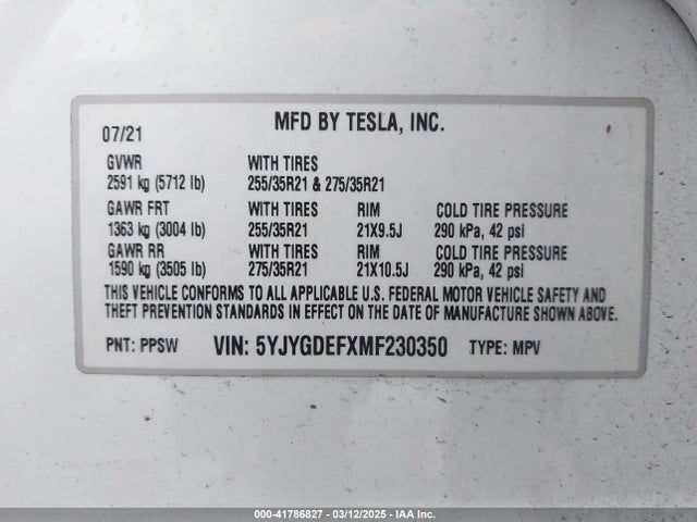 2021 TESLA MODEL Y 5YJYGDEFXMF230350 Photo 8