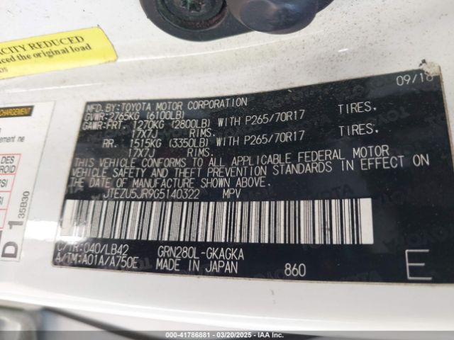 JTEZU5JR9G5140322 Toyota 4runner Sr5 Premium