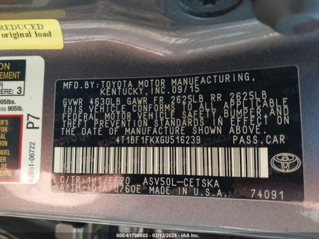 4T1BF1FKXGU516239 Toyota CAMRY SE