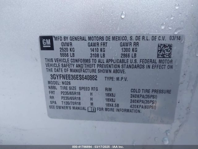 3GYFNEE36ES640882 Cadillac Srx Luxury Collection