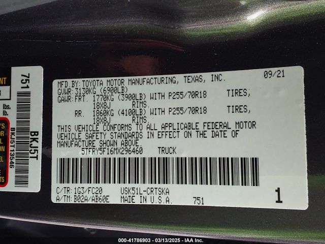 5TFRY5F16MX296460 Toyota Tundra Sr5