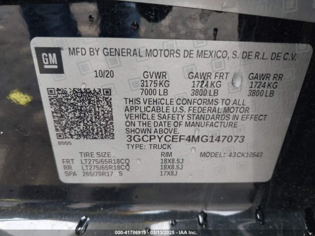 3GCPYCEF4MG147073 Chevrolet Silverado 1500 4wd  Short Bed Custom Trail Boss
