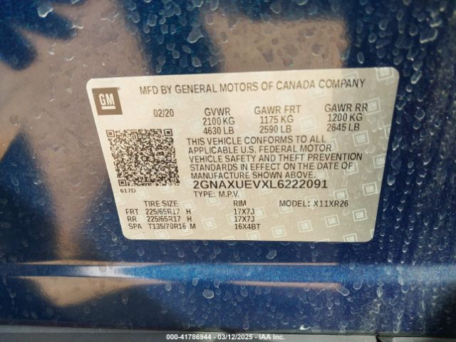 2GNAXUEVXL6222091 Chevrolet Equinox Awd Lt 1.5l Turbo