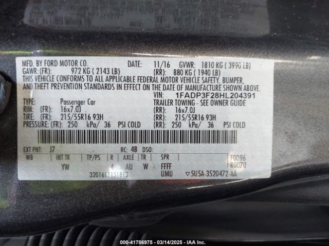 1FADP3F28HL204391 Ford FOCUS SE