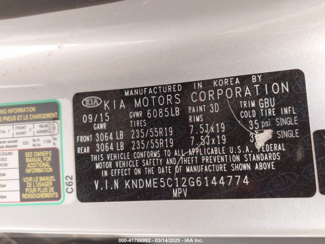 KNDME5C12G6144774 KIA Sedona Sx Luxury
