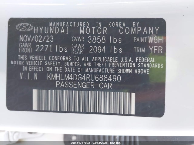 KMHLM4DG4RU688490 Hyundai ELANTRA SEL